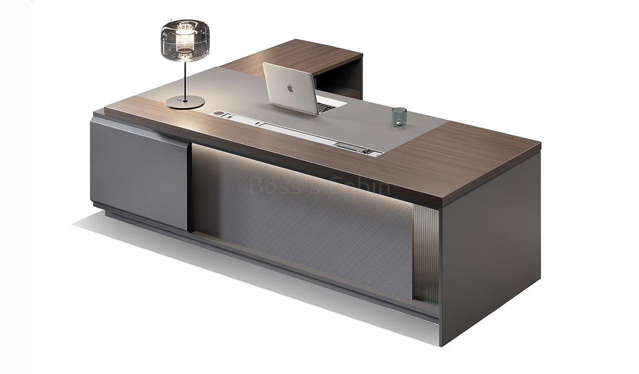 ‘Nexa’ 8.5 Feet Office Desk In Pari Walnut And Advanced Gray