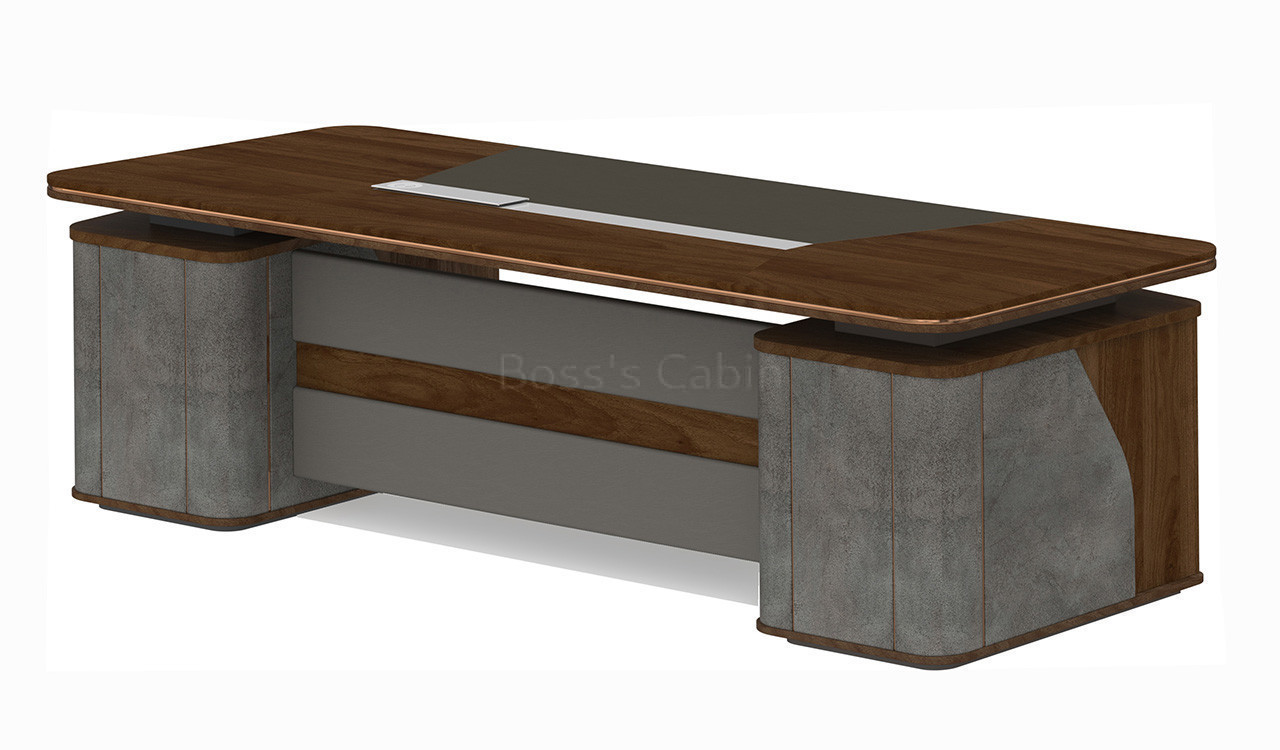‘Inspira Gold’ 6.5 Feet Office Table In Norica Walnut & Rock Gray Finish