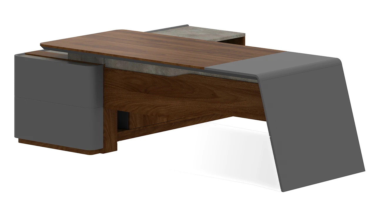 ‘Inspira’ 8.5 Feet Office Desk With Side Cabinet In Norica Walnut
