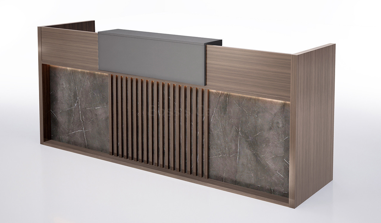 ‘Nexa’ 8 Feet Reception Desk In Pari Walnut And Advanced Gray