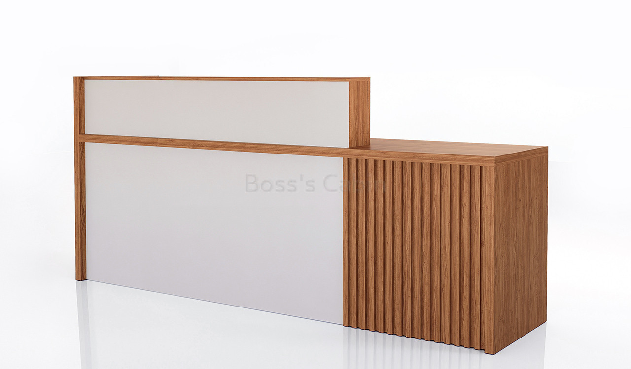 ‘Swan’ 8 Feet Reception Desk In Golden Sandal Wood Finish