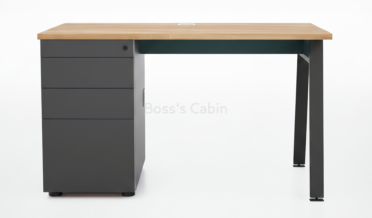 ‘Spiro’ One Seater Workstation In Akazie Oak and Carbon Gray Finish