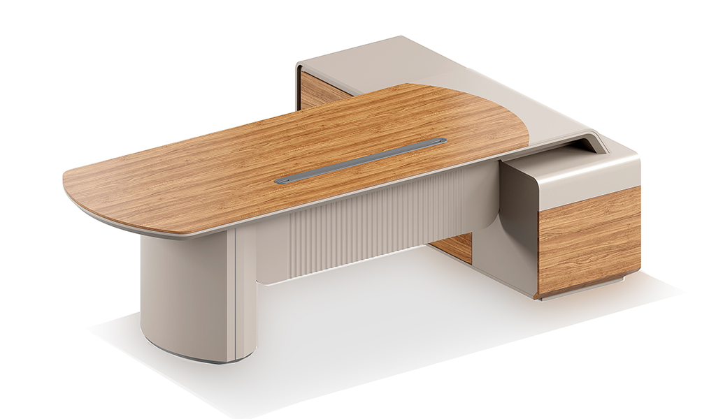 ‘Swan’ 8.5 Feet Office Desk In Golden Sandal Wood Finish