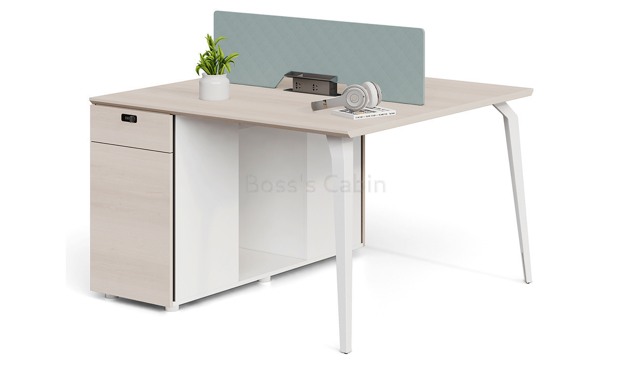 ‘Orion’ Two Seater Workstation In Pear Wood & Acqua Green