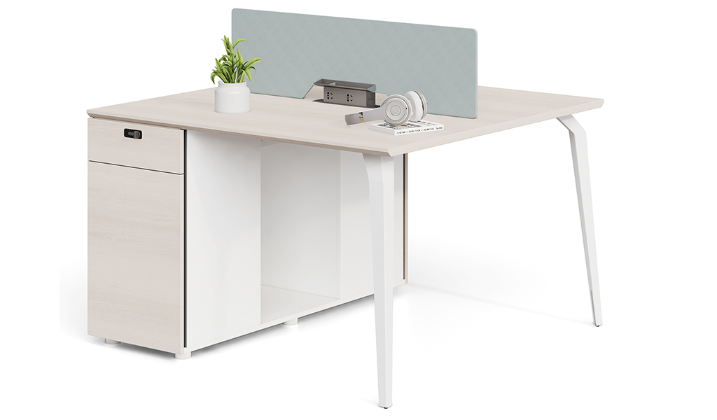‘Orion’ Linear Workstation In Pear Wood & Acqua Green