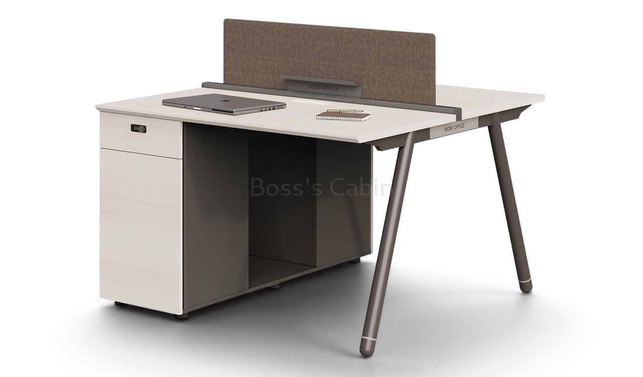 ‘Orion’ Linear Workstation In Pear Wood & Meteor Gray Finish