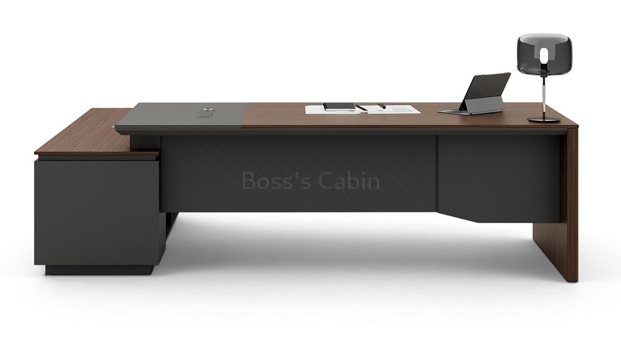 ‘Vistra’ 8.5 Feet Office Desk In Asti Walnut & Advanced Gray