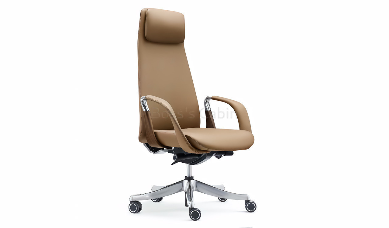 ‘Duke’ High Back Office Chair In Latte Brown Leather