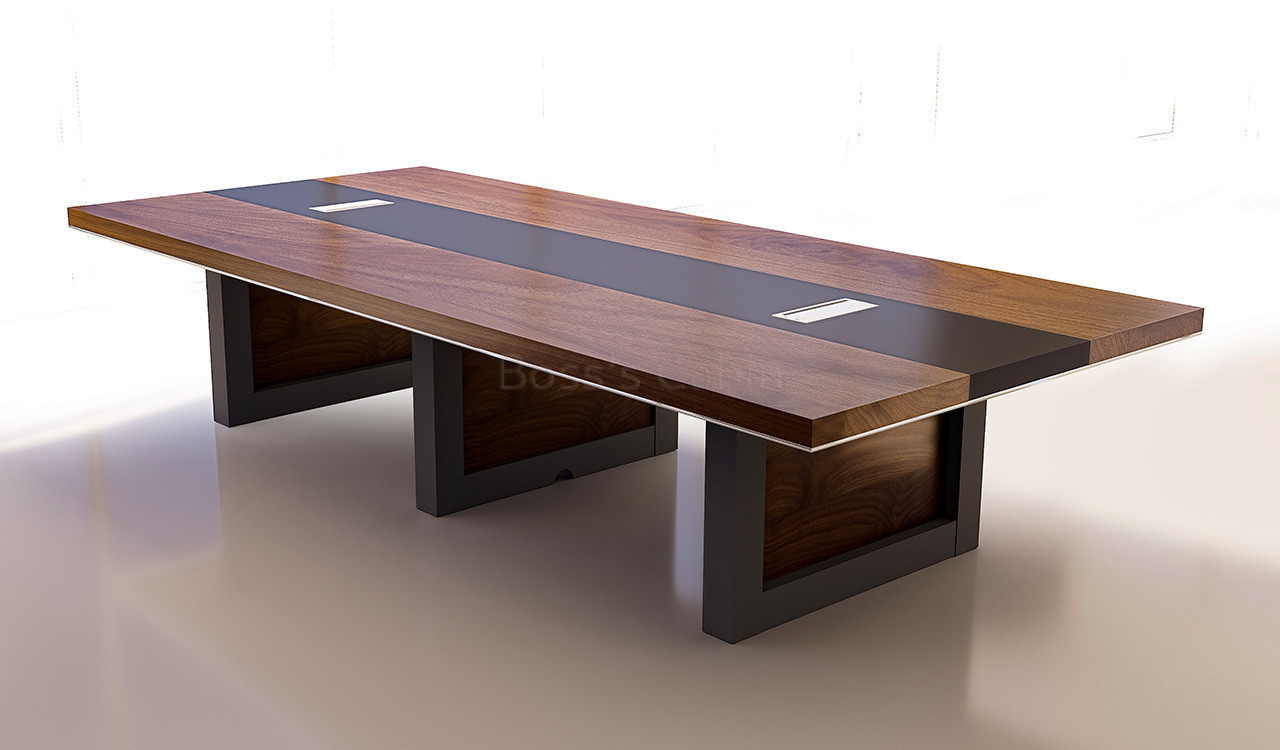 ‘Lexon’ 12 Feet Conference Table In Walnut Veneer & Leather