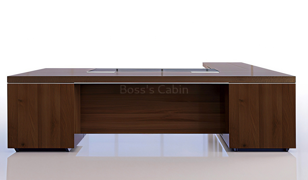 ‘Lexon’ 9 Feet Office Table With Side Return In Walnut Veneer