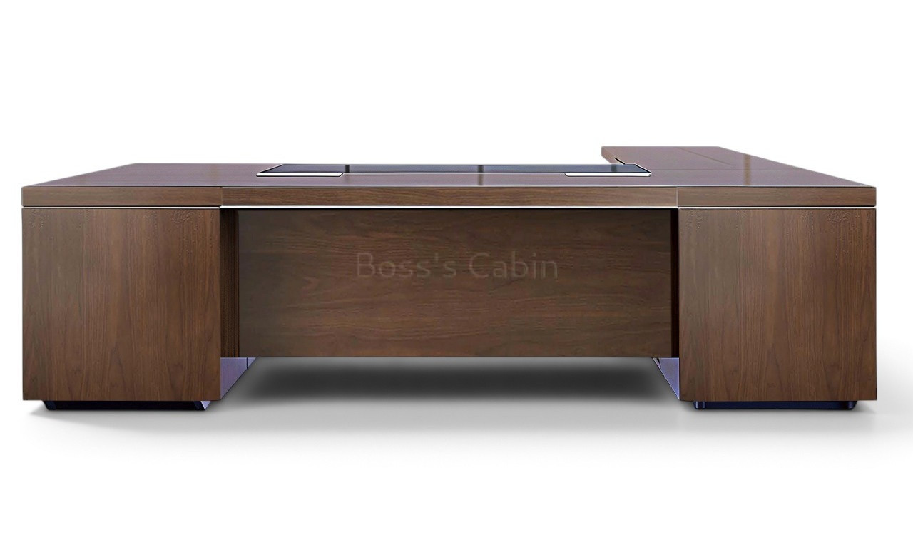 ‘Lexon’ 9 Feet Office Table With Side Return In Walnut Veneer
