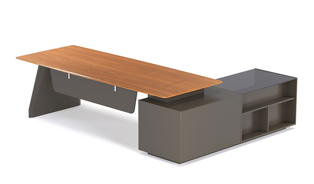 ‘Varna’ 8.5 Feet Office Table in Walnut Veneer & Lacquer Finish
