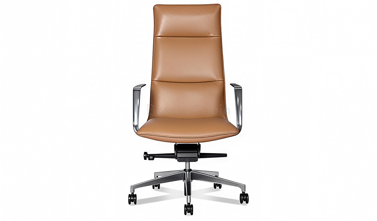 ‘Aulenti’ High Back Chair In Brown Leather With Aluminum Arms