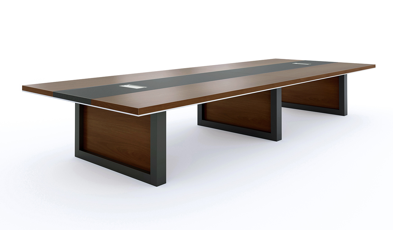‘Lexon’ 16 Feet Boardroom Table In Walnut Veneer & Leather