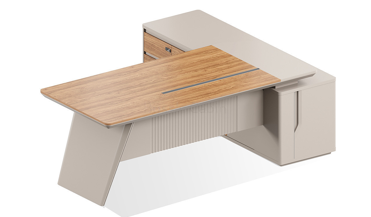 ‘Swan’ 7 Feet Office Desk In Golden Sandal Wood & Seagull Gray