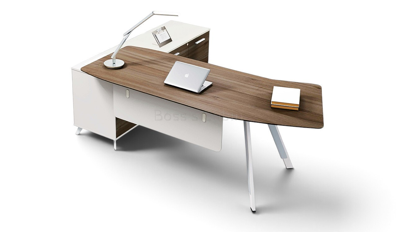 ‘Lipa’ 7 Feet Office Desk With Cass Walnut  Ergonomic Curved Top