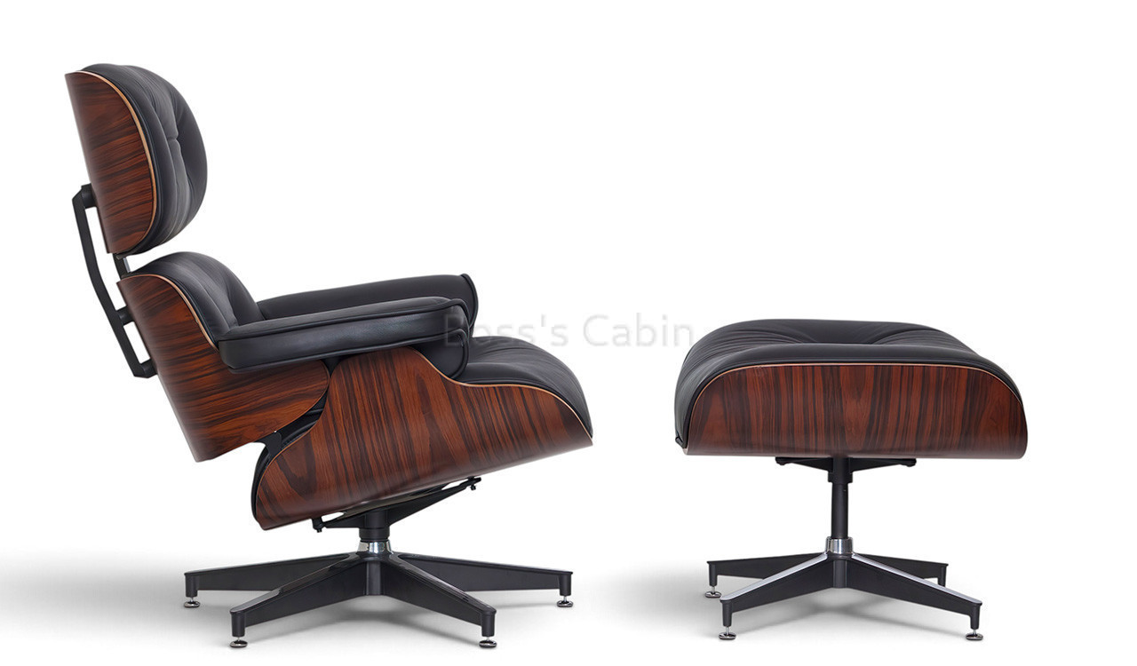 Verita Executive Lounge Chair With Ottoman In Black Leather