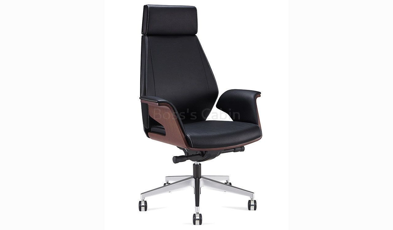 ‘Coupe’ High Back Black Leather Office Chair With Adjustable Headrest