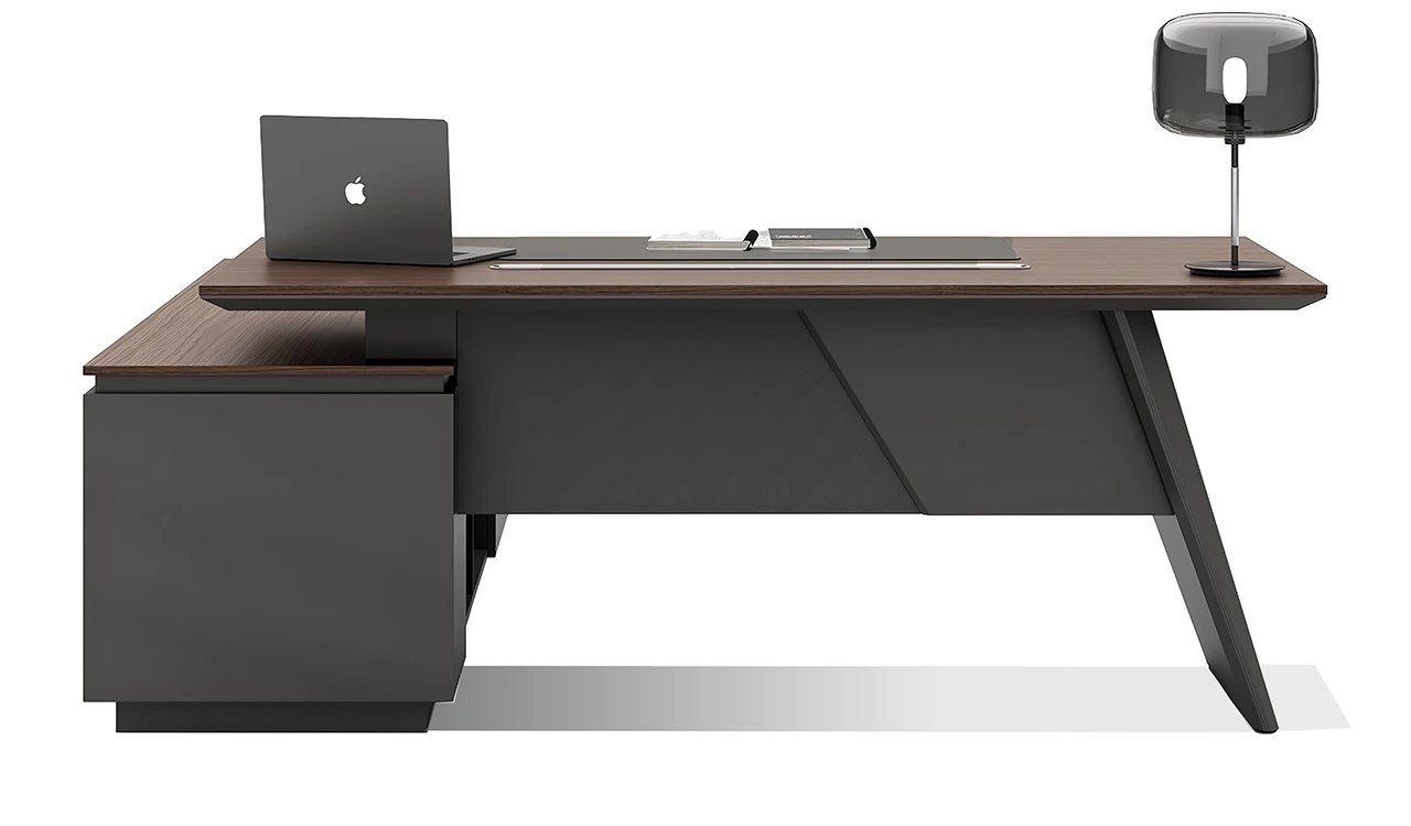 ‘Vistra’ 6.5 Feet Desk With Slanted Leg In Asti Walnut & Gray