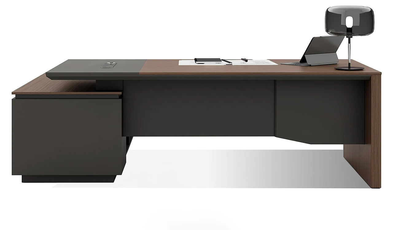 ‘Vistra’ 8 Feet Office Desk In Asti Walnut & Advanced Gray Finish