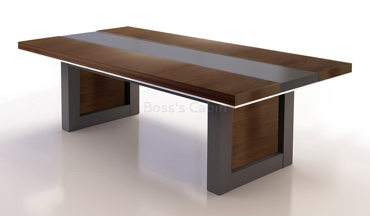 ‘Lexon’ 8 Feet Meeting Table In Walnut Veneer & Leather Finish