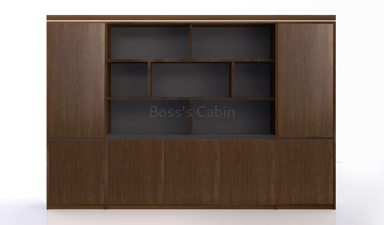 ‘Lexon’ 10 Feet Office Cabinet and Book Shelf In Walnut Veneer