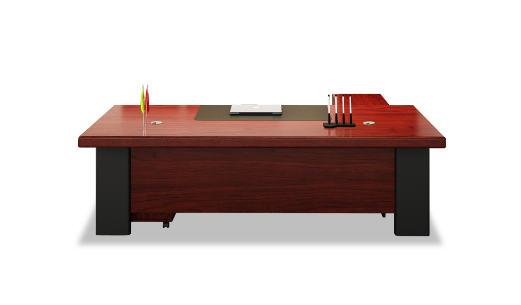 ‘Metro’ 8 Feet Office Table With Side Cabinet In Sapele Veneer