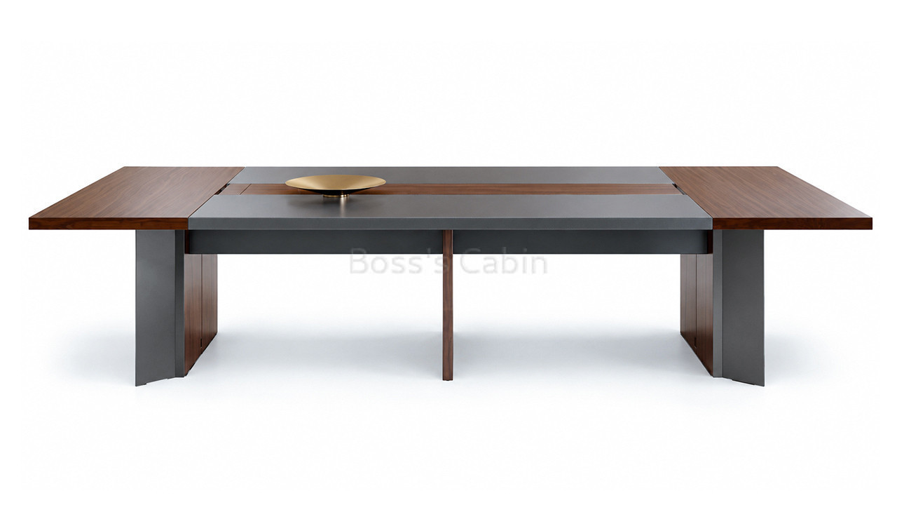 ‘Larry’ 11 Feet Conference Table in Walnut Veneer And Leather