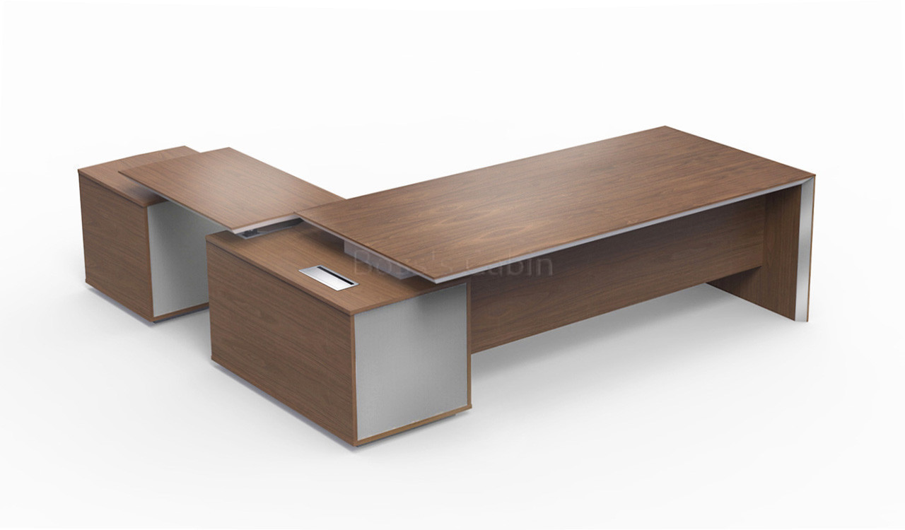 ‘Sirius’ 8 Ft Desk In Walnut Veneer With Height Adjustable Side Return