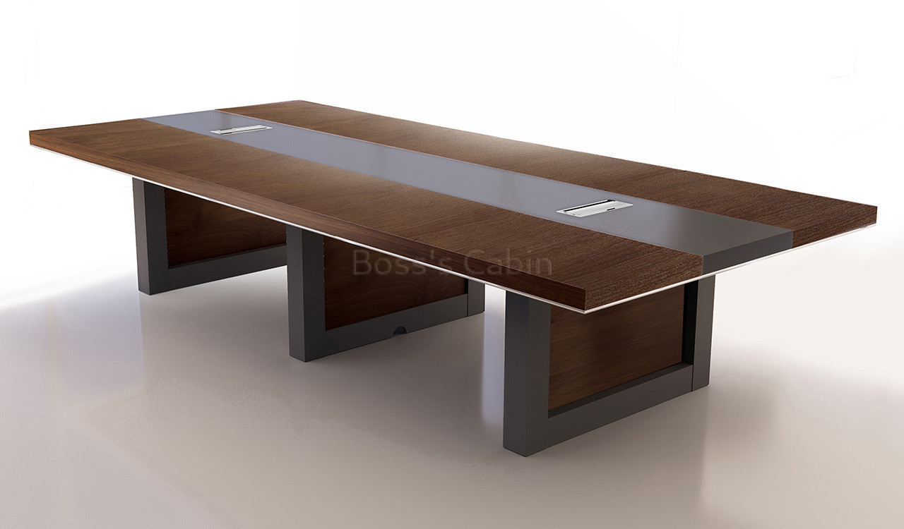 ‘Lexon’ 12 Feet Conference Table In Walnut Veneer & Leather