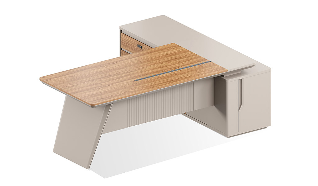 ‘Swan’ 7 Feet Office Desk In Golden Sandal Wood Finish