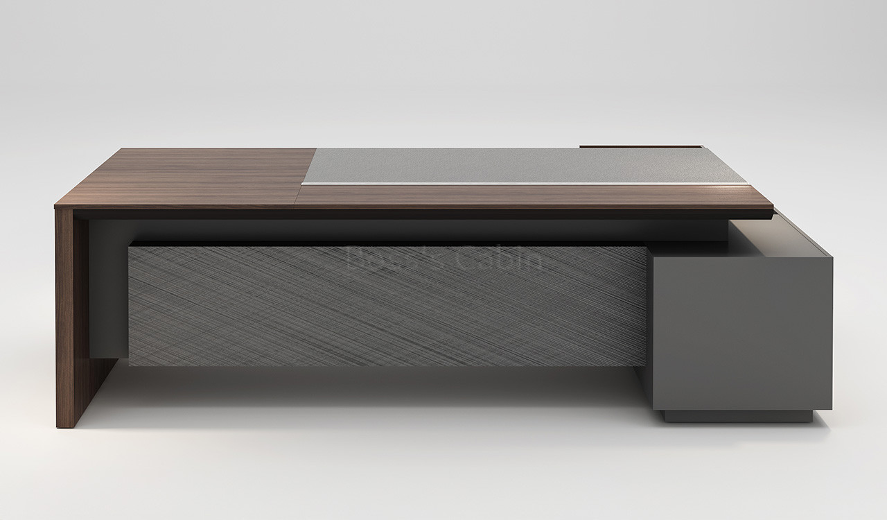 ‘Nexa’ 8 Feet Office Desk In Pari Walnut & Advanced Gray Finish