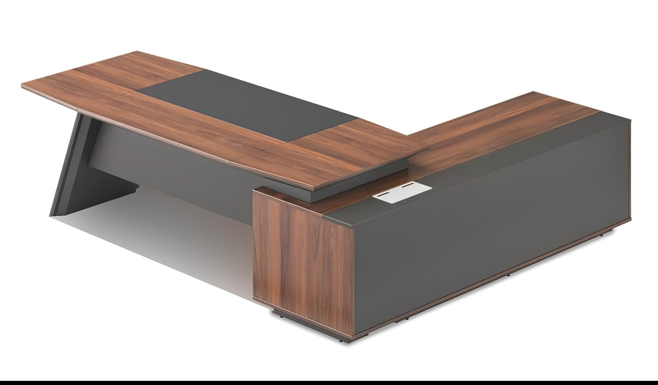 ‘Maxima’ 8.5 Ft. Walnut & Leather Desk With Slanted Leg