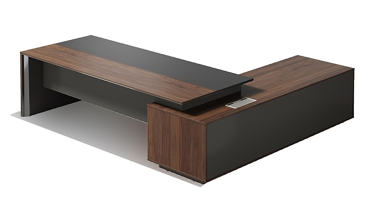 ‘Maxima’ 8.5 Ft. Office Desk In Warm Walnut & Leather