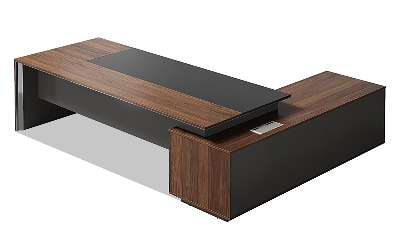 ‘Maxima’ 10 Ft. Office Desk In Warm Walnut & Leather
