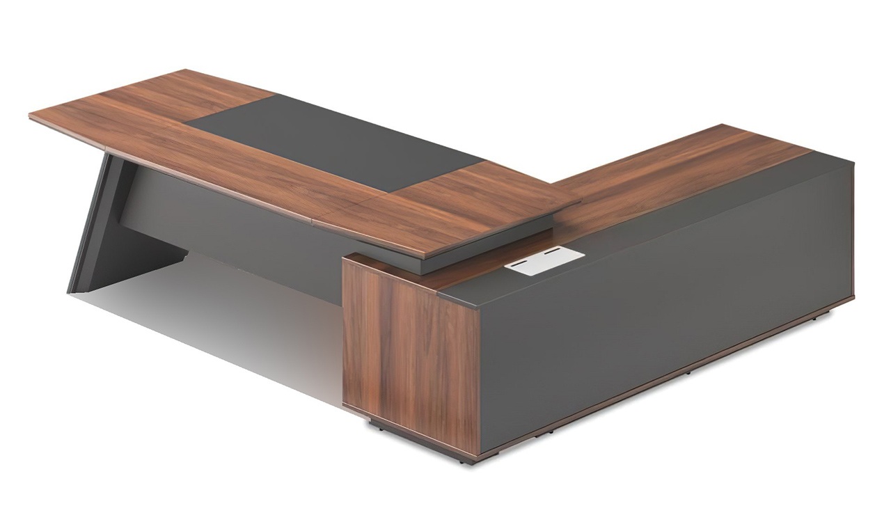 ‘Maxima’ 8.5 Ft. Walnut & Leather Desk With Slanted Leg