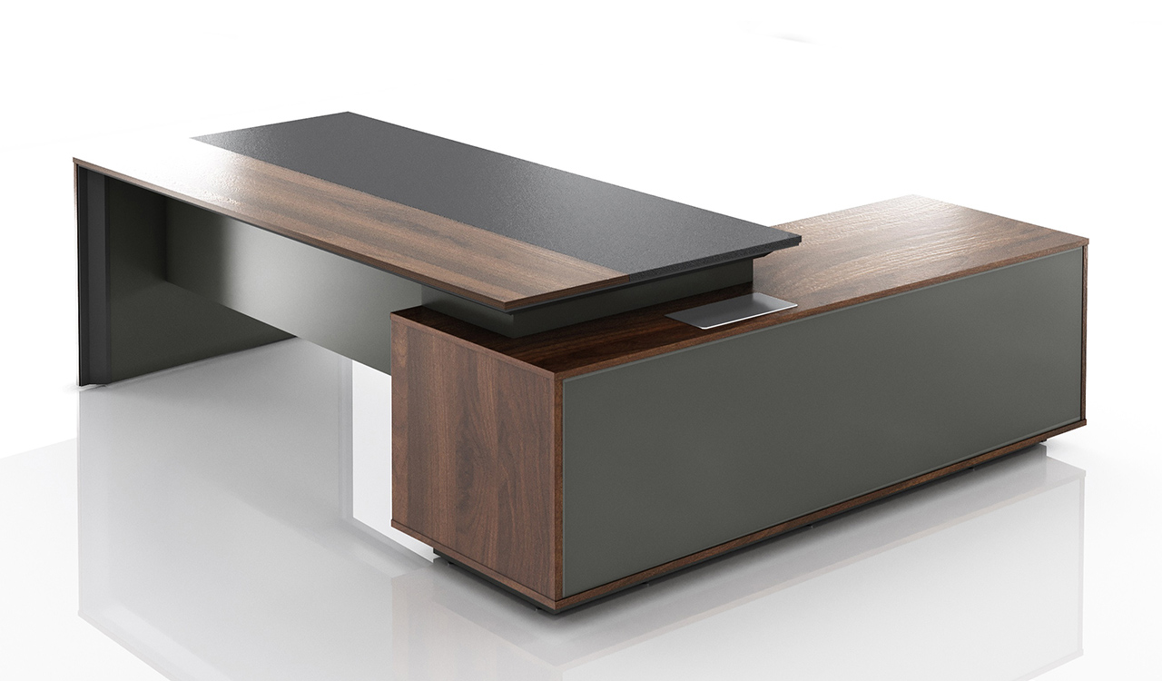 ‘Maxima’ 7.5 Ft. Office Desk In Warm Walnut & Leather