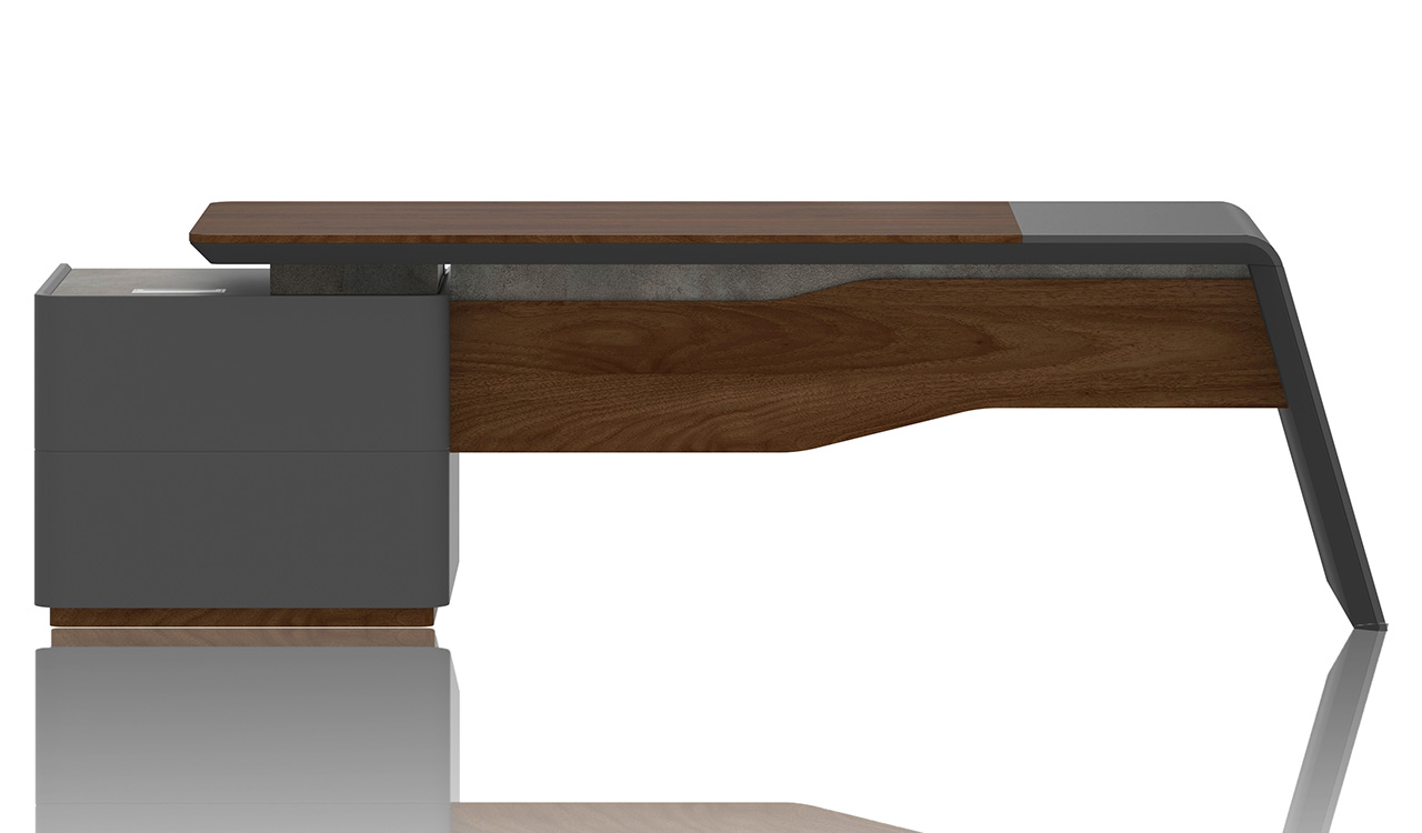 ‘Inspira’ 7 Feet Office Desk In Norica Walnut & Carbon Gray Finish
