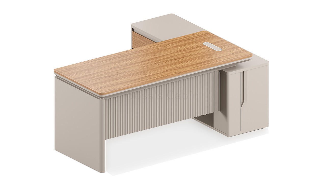 ‘Swan’ 6 Feet Office Desk In Golden Sandal Wood & Seagull Gray