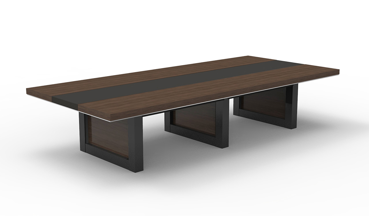 ‘Lexon’ 12 Feet Conference Table In Walnut Veneer & Leather