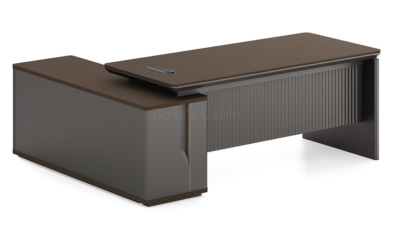 ‘Prima’ 6 Feet Office Desk In Nackle Walnut & X-Gray Finish