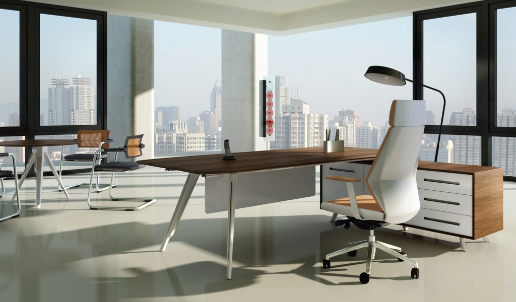 ‘Kross’ 6.5 Feet Office Table In Dark Walnut Veneer Finish
