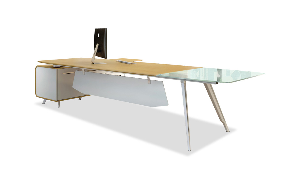 ‘Kross’ 9 Feet Office Table in Maple Veneer and Frosted Glass Finish