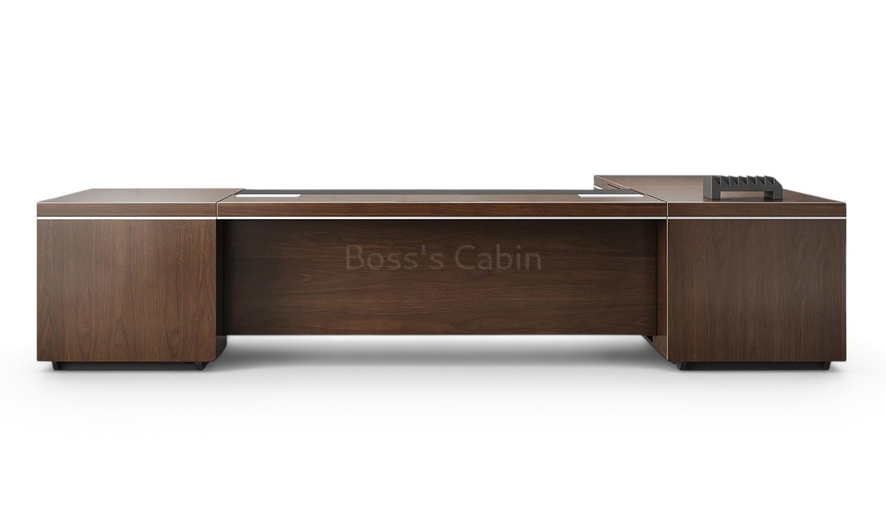 ‘Lexon’ 11 Feet Office Desk With Side Return In Walnut Veneer