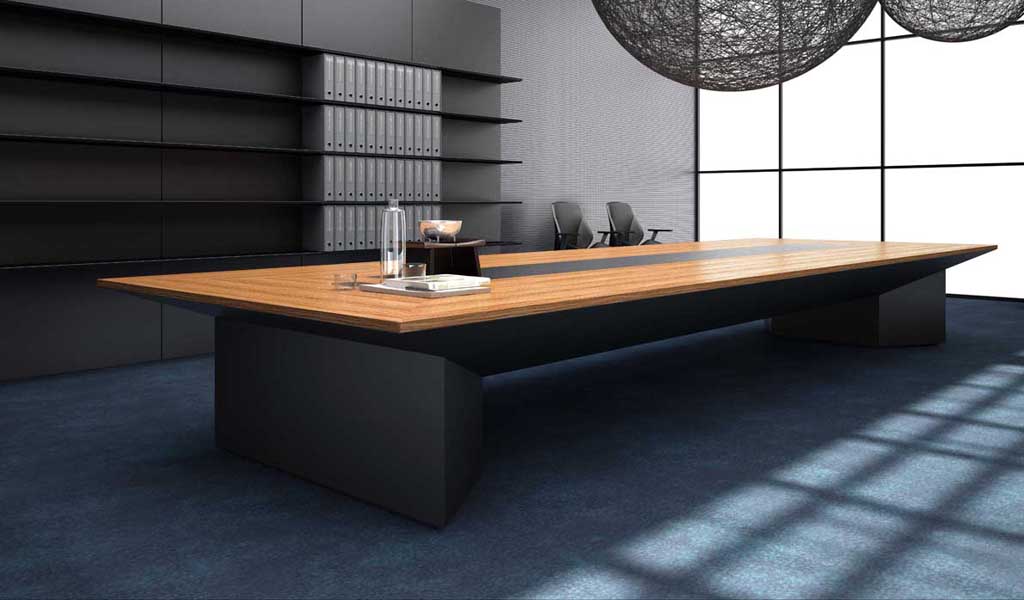 ‘Status’ 16 Feet Conference Table In Zebra Veneer & Gray Lacquer