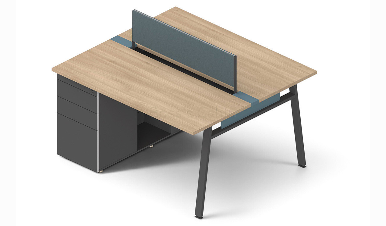 ‘Spiro’ Two Seater Modular Workstation In Akazie Oak & Carbon Gray