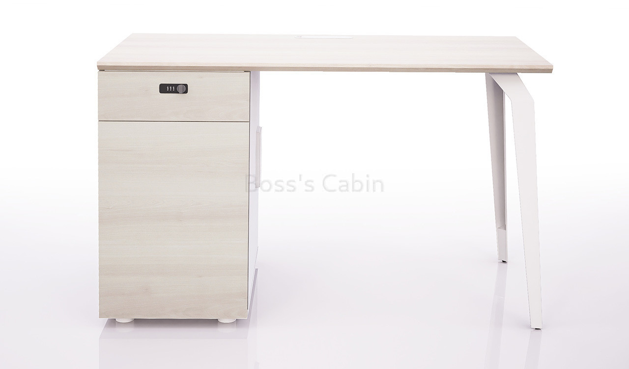 ‘Orion’ Single Workstation In Pear Wood & White Laminate