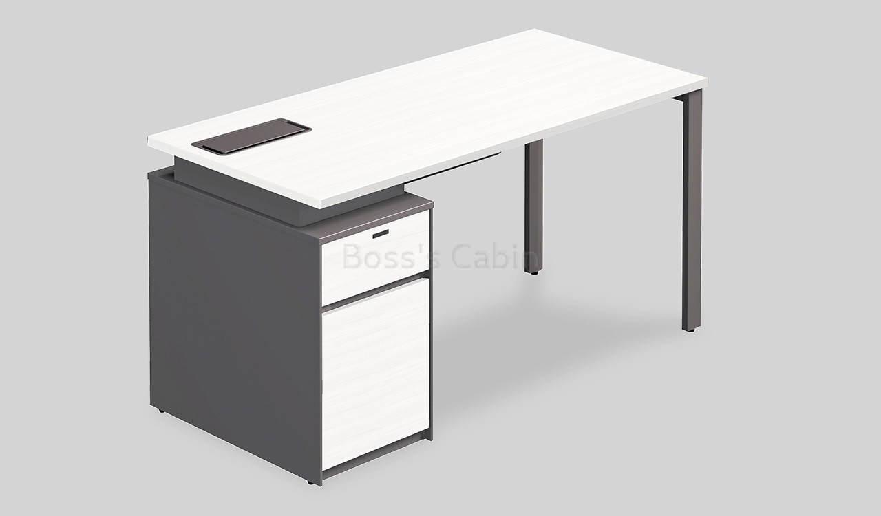 ‘Lido’ 4.5 Feet Office Table In Warm White & Gray Laminate Finish