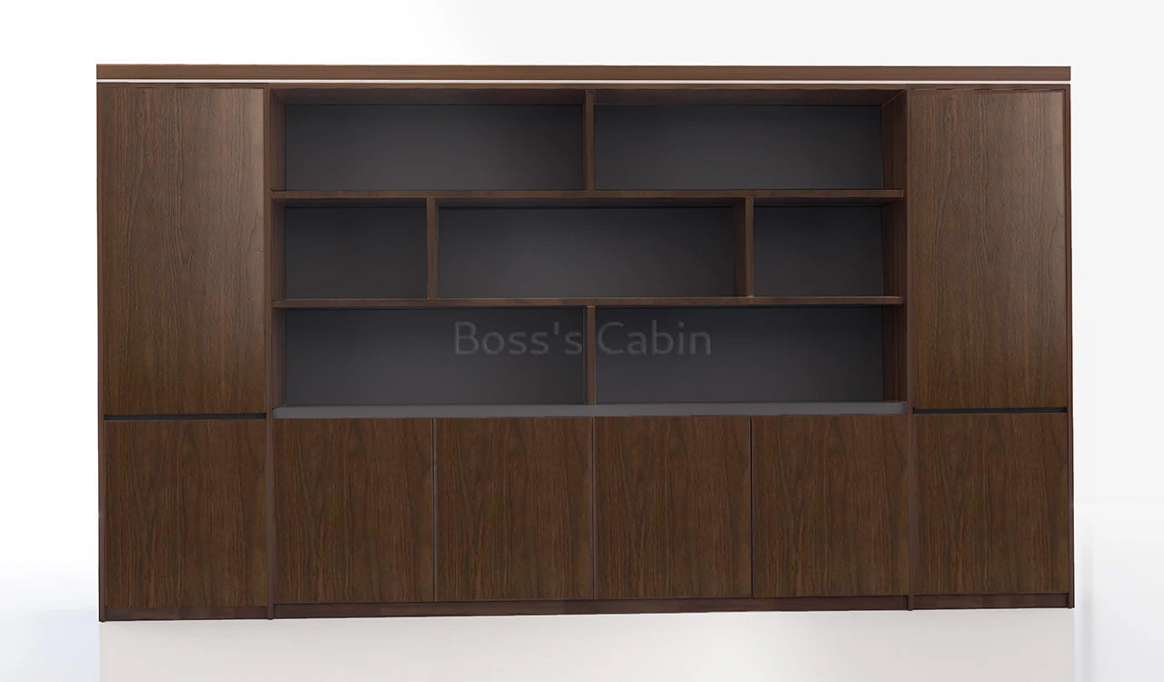 ‘Lexon’ 12 Feet Full Height Office Cabinet & Book Case In Walnut Veneer