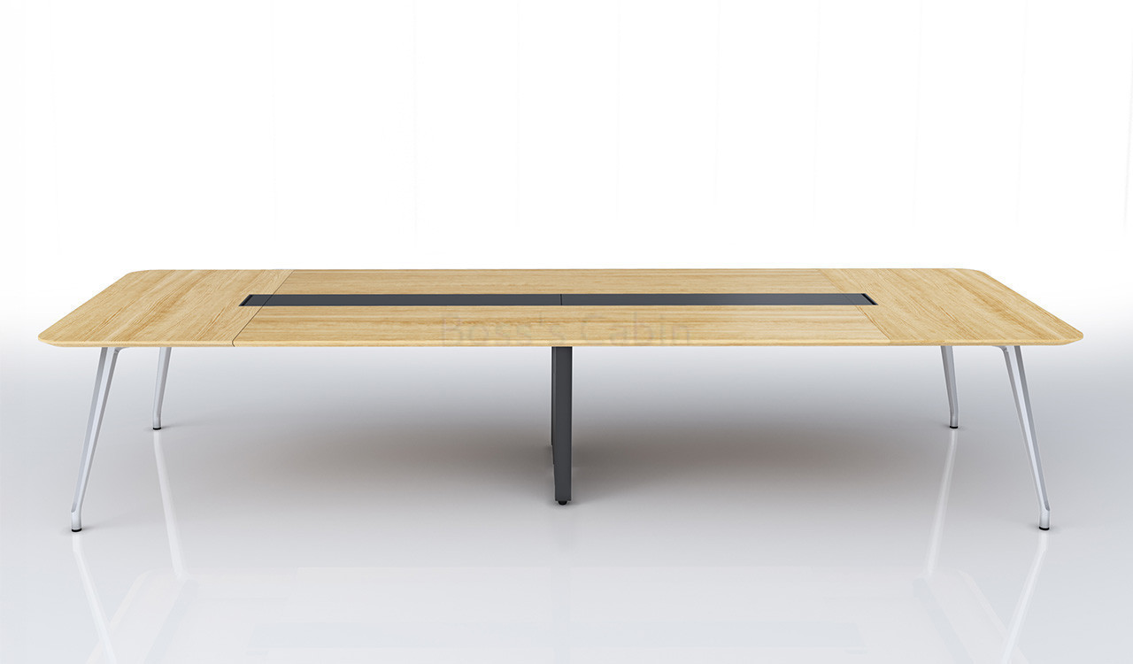 ‘Varna’ 13 Feet Meeting Table With Light Oak Top and Aluminum Legs